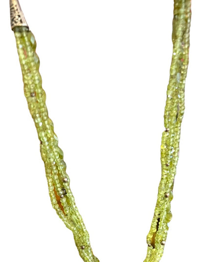 Silver Bali style Rough faceted PERIDOT 4 strand bead necklace Balenisian