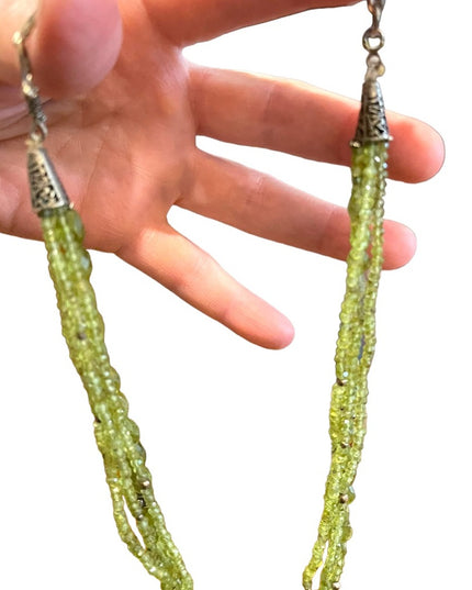 Silver Bali style Rough faceted PERIDOT 4 strand bead necklace Balenisian