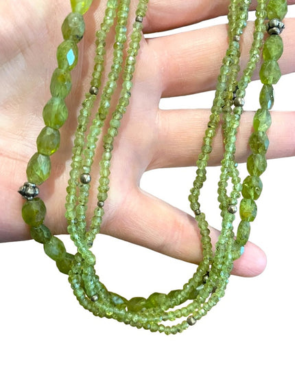 Silver Bali style Rough faceted PERIDOT 4 strand bead necklace Balenisian