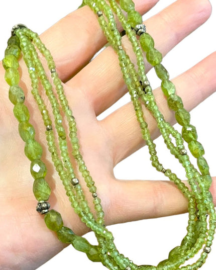 Silver Bali style Rough faceted PERIDOT 4 strand bead necklace Balenisian