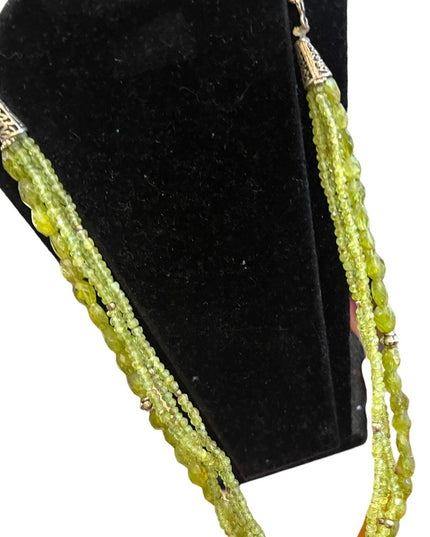 Silver Bali style Rough faceted PERIDOT 4 strand bead necklace Balenisian