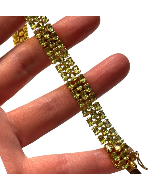 DBJ Dee Berkeley 925 Gold-plated Bracelet with Three Rows of Green Peridot Gem