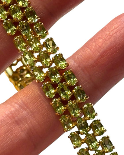 DBJ Dee Berkeley 925 Gold-plated Bracelet with Three Rows of Green Peridot Gem