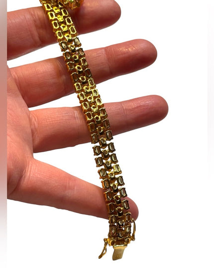 DBJ Dee Berkeley 925 Gold-plated Bracelet with Three Rows of Green Peridot Gem
