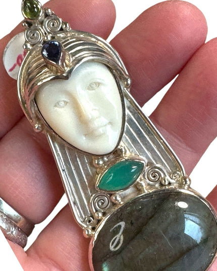 Sajen sterling silver 925 labradorite peridot amethyst GODDESS pendant brooch
