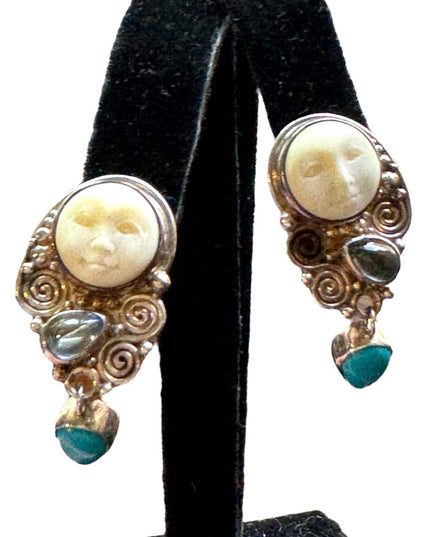 RARE Vintage 1990s LN Sterling silver Sajen Boneface goddess clip on earrings