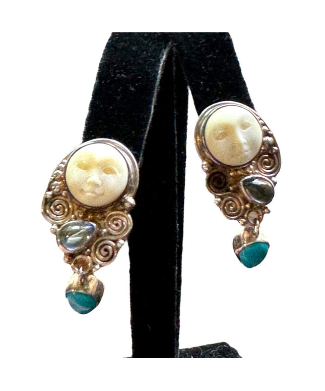 RARE Vintage 1990s LN Sterling silver Sajen Boneface goddess clip on earrings