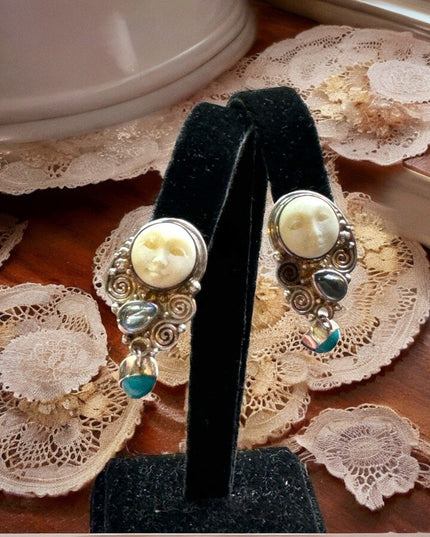 RARE Vintage 1990s LN Sterling silver Sajen Boneface goddess clip on earrings