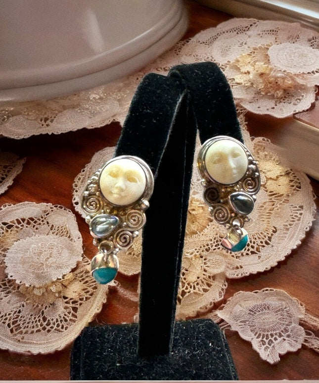 RARE Vintage 1990s LN Sterling silver Sajen Boneface goddess clip on earrings