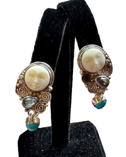 RARE Vintage 1990s LN Sterling silver Sajen Boneface goddess clip on earrings