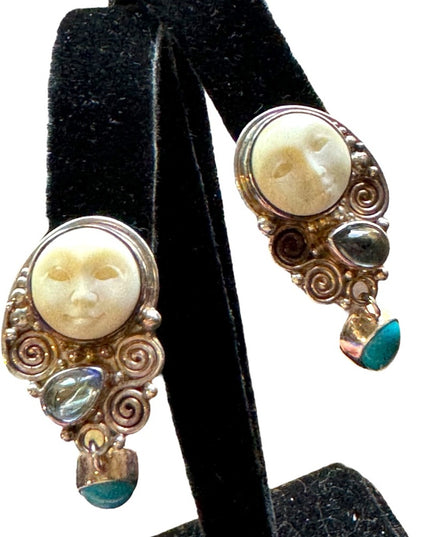 RARE Vintage 1990s LN Sterling silver Sajen Boneface goddess clip on earrings