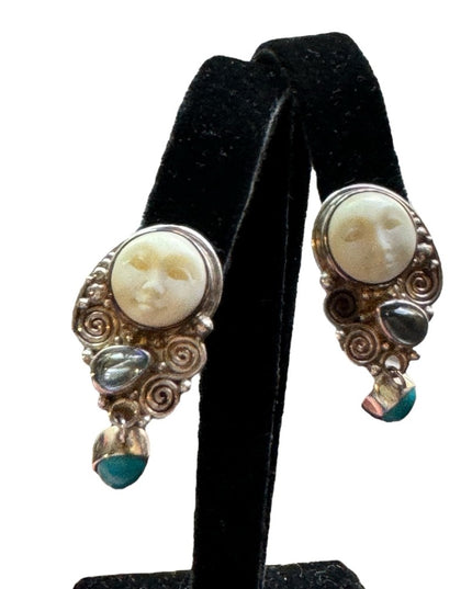 RARE Vintage 1990s LN Sterling silver Sajen Boneface goddess clip on earrings