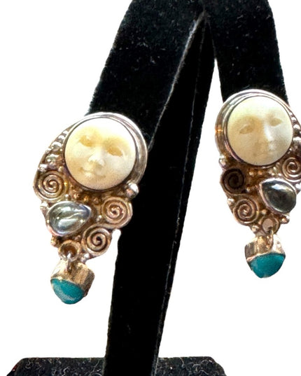 RARE Vintage 1990s LN Sterling silver Sajen Boneface goddess clip on earrings
