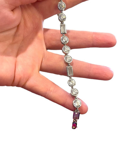 Vintage 1990s Sterling silver 925 CZ bracelet sparkle round link disk