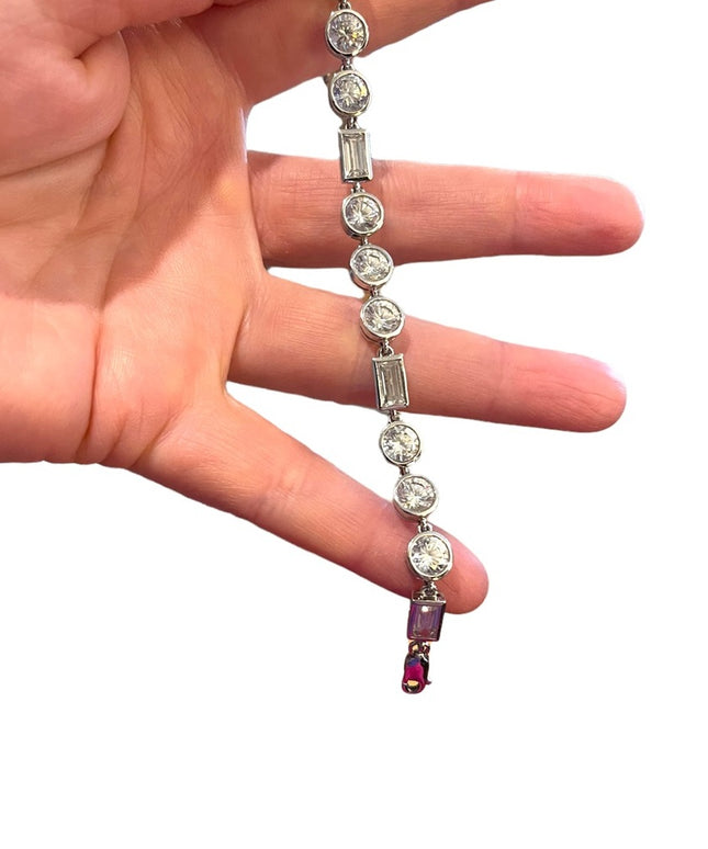 Vintage 1990s Sterling silver 925 CZ bracelet sparkle round link disk