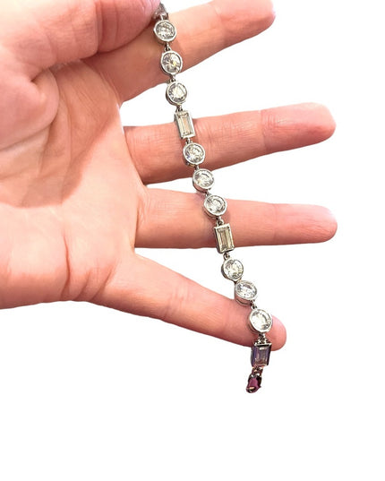 Vintage 1990s Sterling silver 925 CZ bracelet sparkle round link disk
