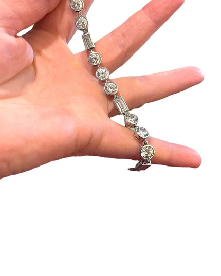 Vintage 1990s Sterling silver 925 CZ bracelet sparkle round link disk