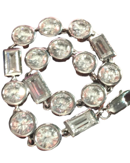 Vintage 1990s Sterling silver 925 CZ bracelet sparkle round link disk
