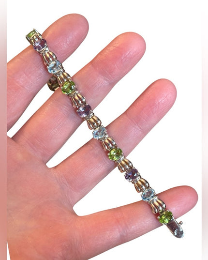 Elegant Sterling Silver 925 Multi Gemstone Bracelet peridot topaz amethyst