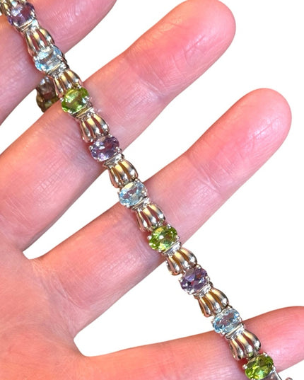 Elegant Sterling Silver 925 Multi Gemstone Bracelet peridot topaz amethyst
