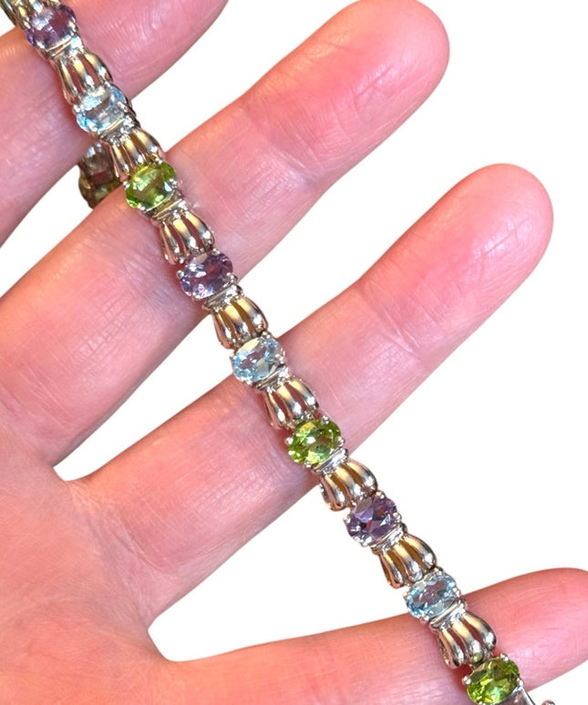 Elegant Sterling Silver 925 Multi Gemstone Bracelet peridot topaz amethyst