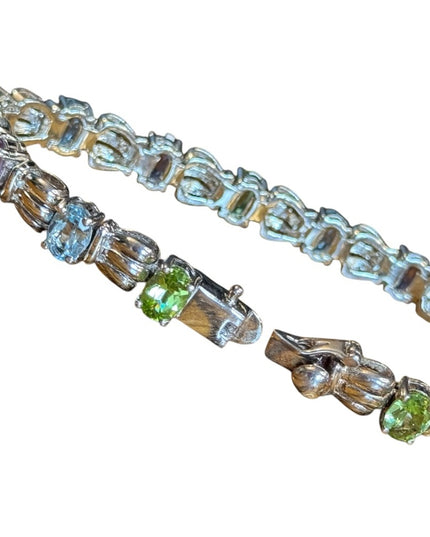 Elegant Sterling Silver 925 Multi Gemstone Bracelet peridot topaz amethyst