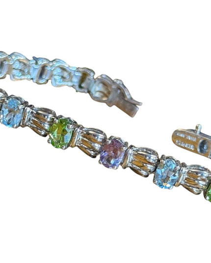 Elegant Sterling Silver 925 Multi Gemstone Bracelet peridot topaz amethyst