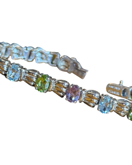 Elegant Sterling Silver 925 Multi Gemstone Bracelet peridot topaz amethyst