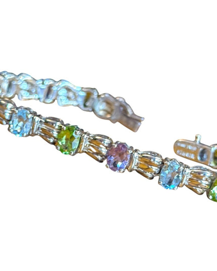 Elegant Sterling Silver 925 Multi Gemstone Bracelet peridot topaz amethyst