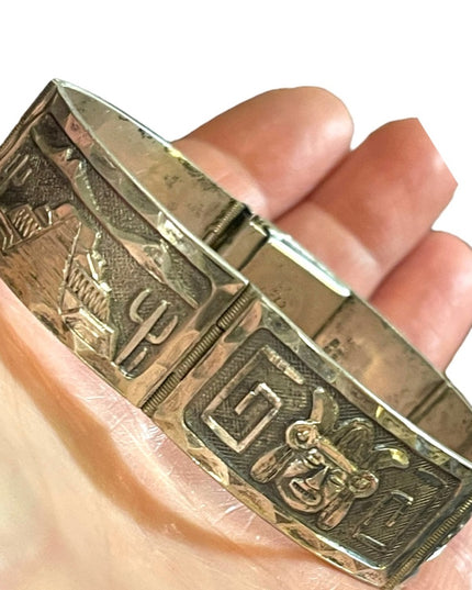 Vintage Sterling silver 925 GUADMEX ASC carved Mayan Aztec bracelet