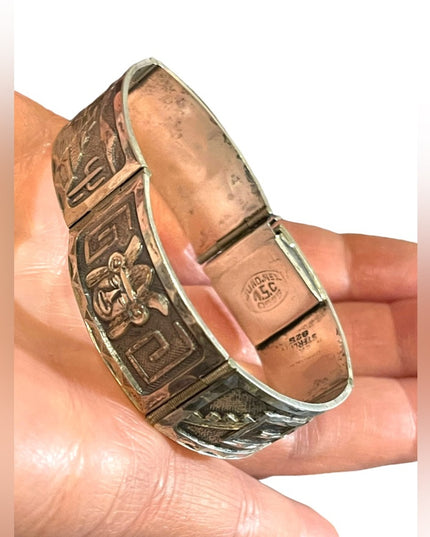 Vintage Sterling silver 925 GUADMEX ASC carved Mayan Aztec bracelet