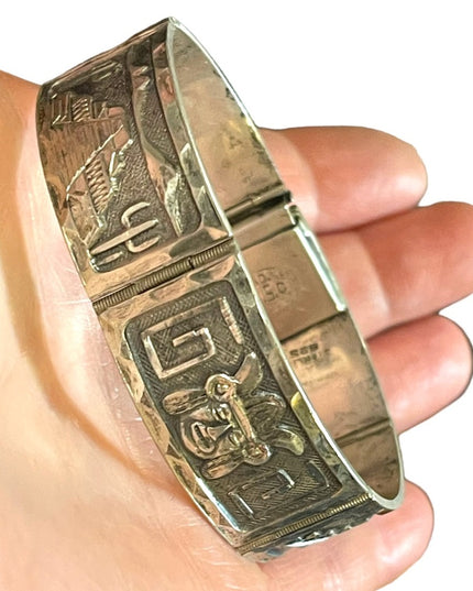 Vintage Sterling silver 925 GUADMEX ASC carved Mayan Aztec bracelet