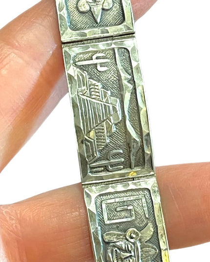 Vintage Sterling silver 925 GUADMEX ASC carved Mayan Aztec bracelet