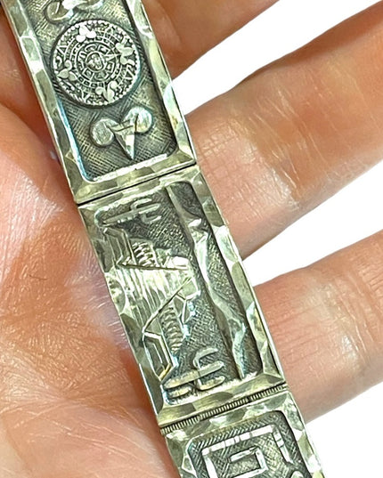 Vintage Sterling silver 925 GUADMEX ASC carved Mayan Aztec bracelet