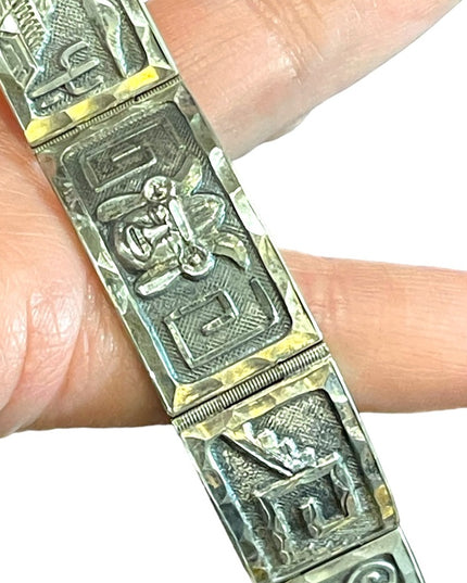 Vintage Sterling silver 925 GUADMEX ASC carved Mayan Aztec bracelet
