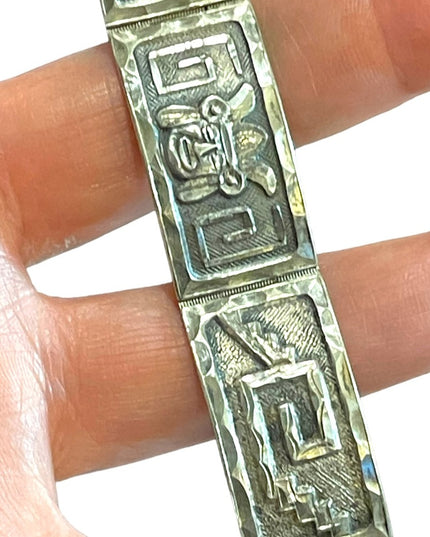 Vintage Sterling silver 925 GUADMEX ASC carved Mayan Aztec bracelet