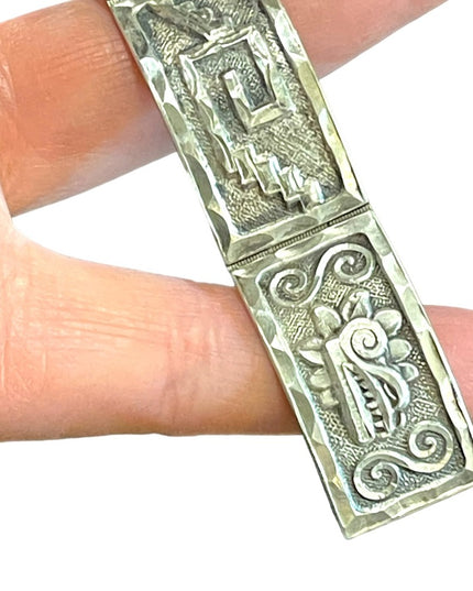 Vintage Sterling silver 925 GUADMEX ASC carved Mayan Aztec bracelet
