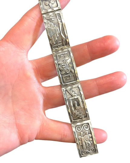 Vintage Sterling silver 925 GUADMEX ASC carved Mayan Aztec bracelet