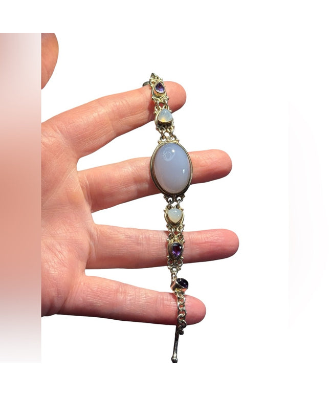 Sajen sterling silver 925 blue lace agate moonstone amethyst BALI bracelet