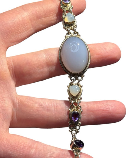 Sajen sterling silver 925 blue lace agate moonstone amethyst BALI bracelet