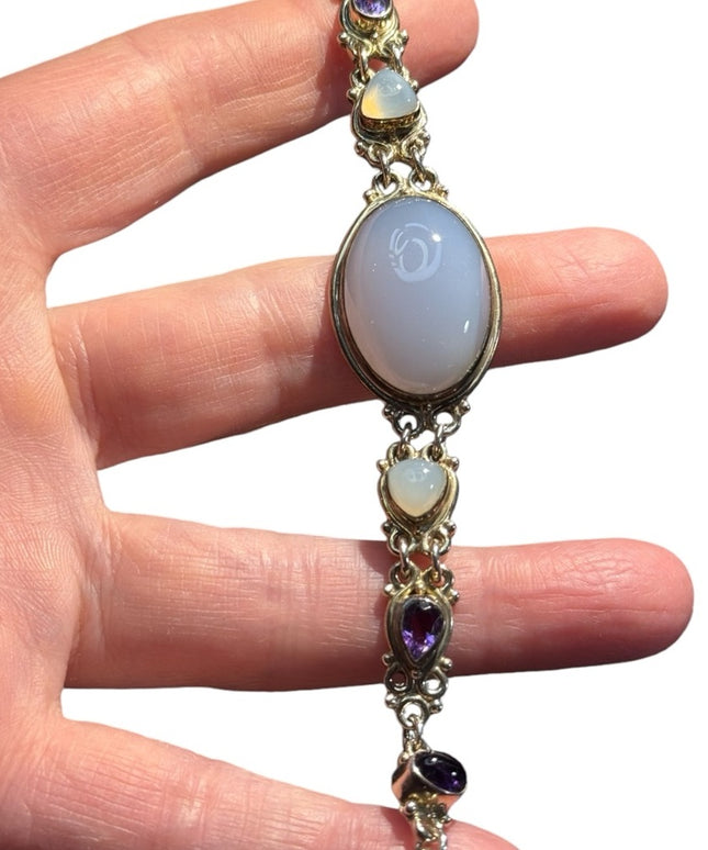 Sajen sterling silver 925 blue lace agate moonstone amethyst BALI bracelet