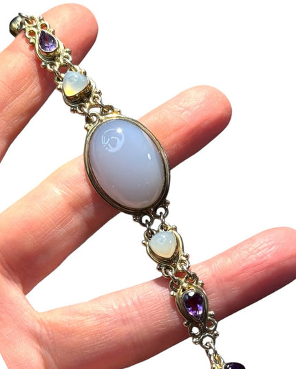 Sajen sterling silver 925 blue lace agate moonstone amethyst BALI bracelet