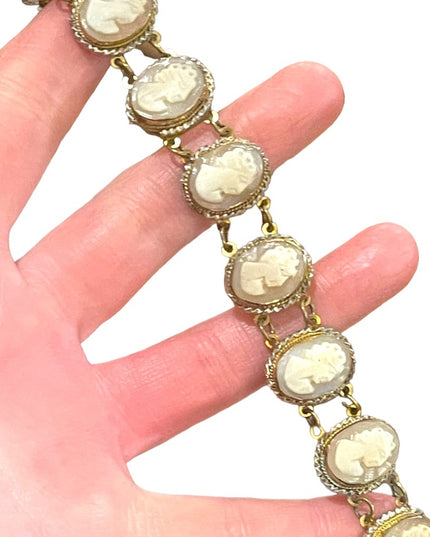Vintage silver gold wash shell cameo ornate link bracelet