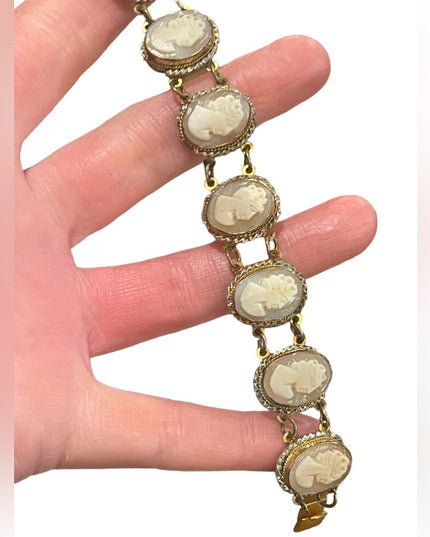 Vintage silver gold wash shell cameo ornate link bracelet