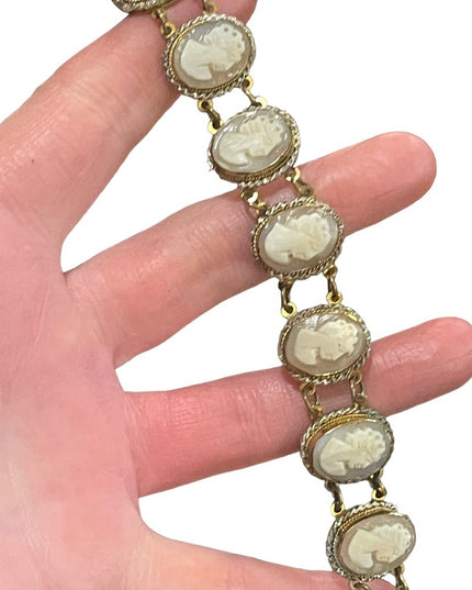 Vintage silver gold wash shell cameo ornate link bracelet