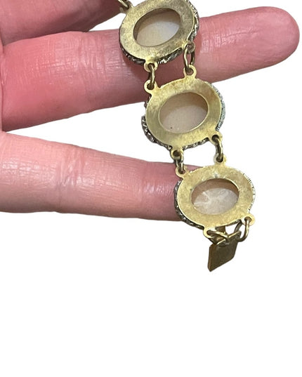 Vintage silver gold wash shell cameo ornate link bracelet