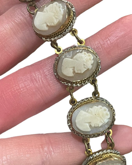 Vintage silver gold wash shell cameo ornate link bracelet