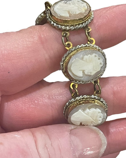 Vintage silver gold wash shell cameo ornate link bracelet