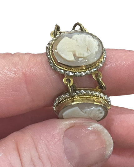 Vintage silver gold wash shell cameo ornate link bracelet
