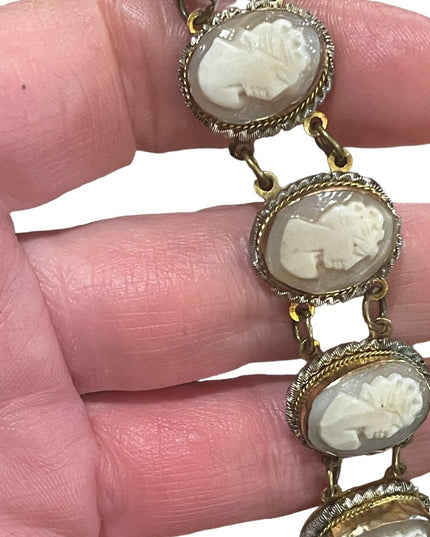 Vintage silver gold wash shell cameo ornate link bracelet
